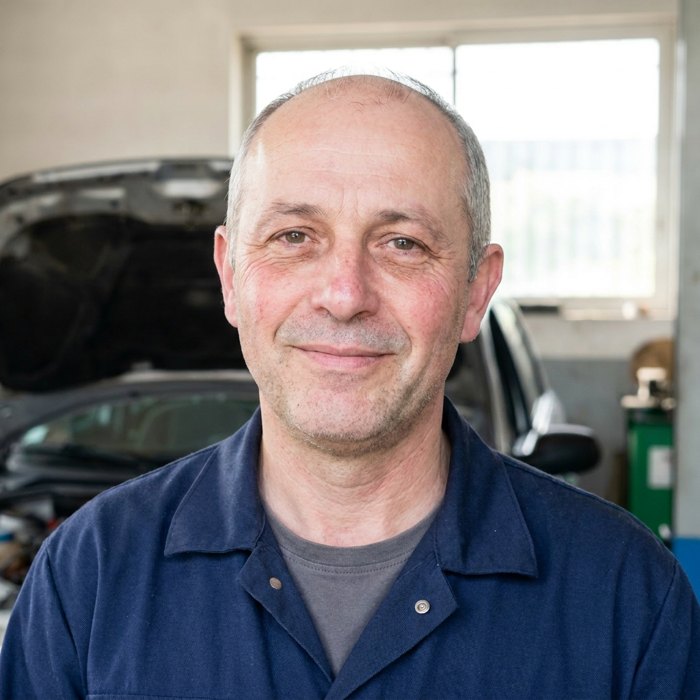 Marcel le Mécano dans son garage
