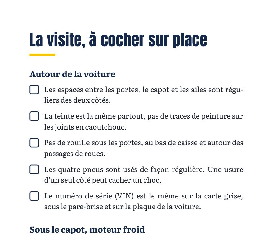 Liste à cocher pour visiter une occasion